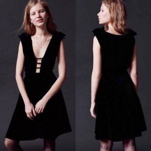 Urban Outfitters Caged Velvet Plunge Ruffle Swing Dress